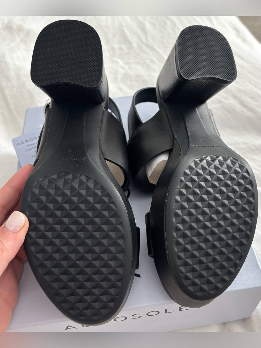 Aerosoles Camera Platform Sandals Black Leather Size 7M NEW In Box - Picture 5 of 10